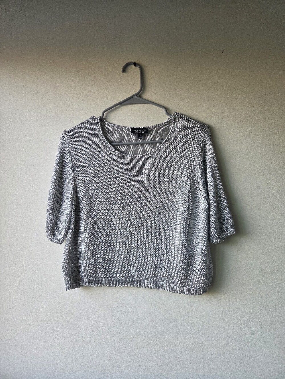 Topshop Silver Metallic Cropped Knit Top Size 10